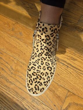 Leopard Print Ankle Bootie in Tan and Black Msrp $250